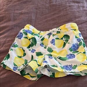 Floral Lemon Print Toddler Boys Swim Trunks